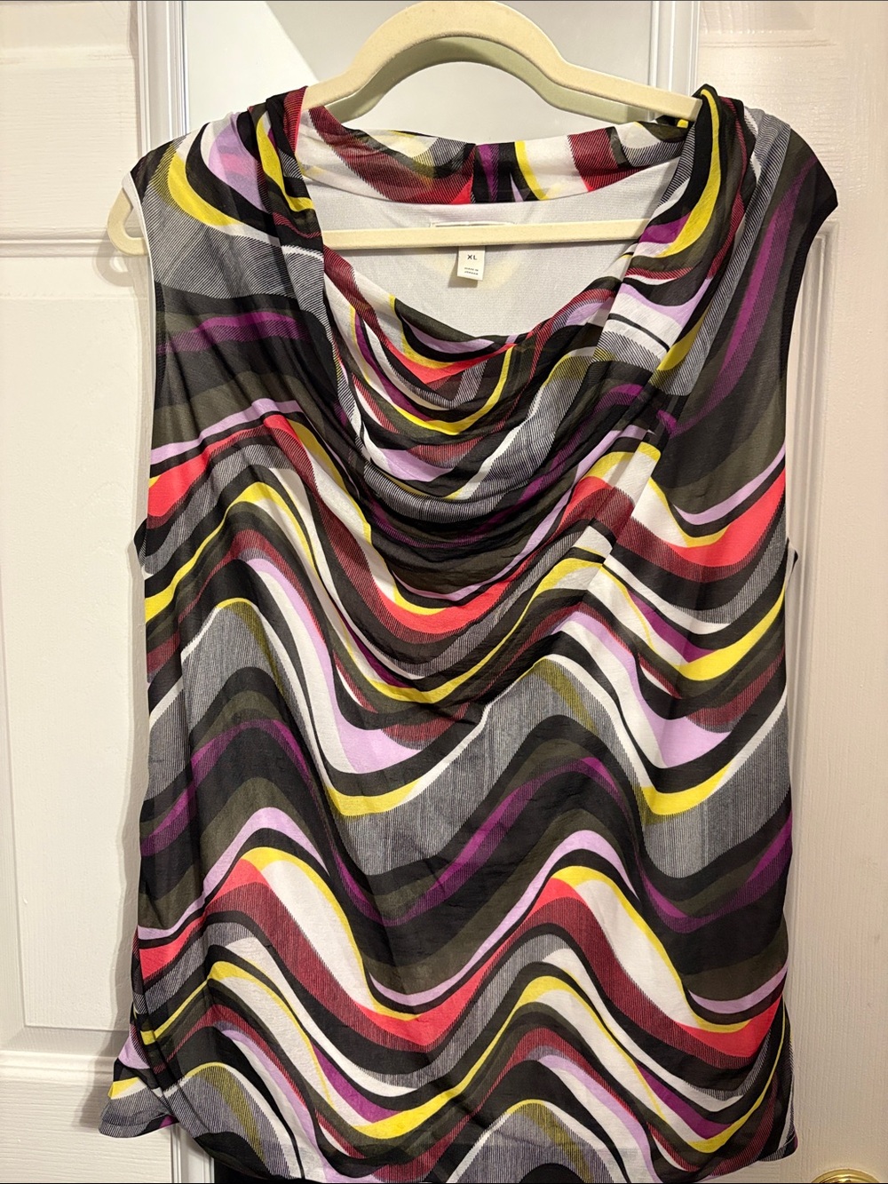 Dana Buchman Multicolor Wavy Print Sleeveless Cowl Neck Top size XL Pit 24 in